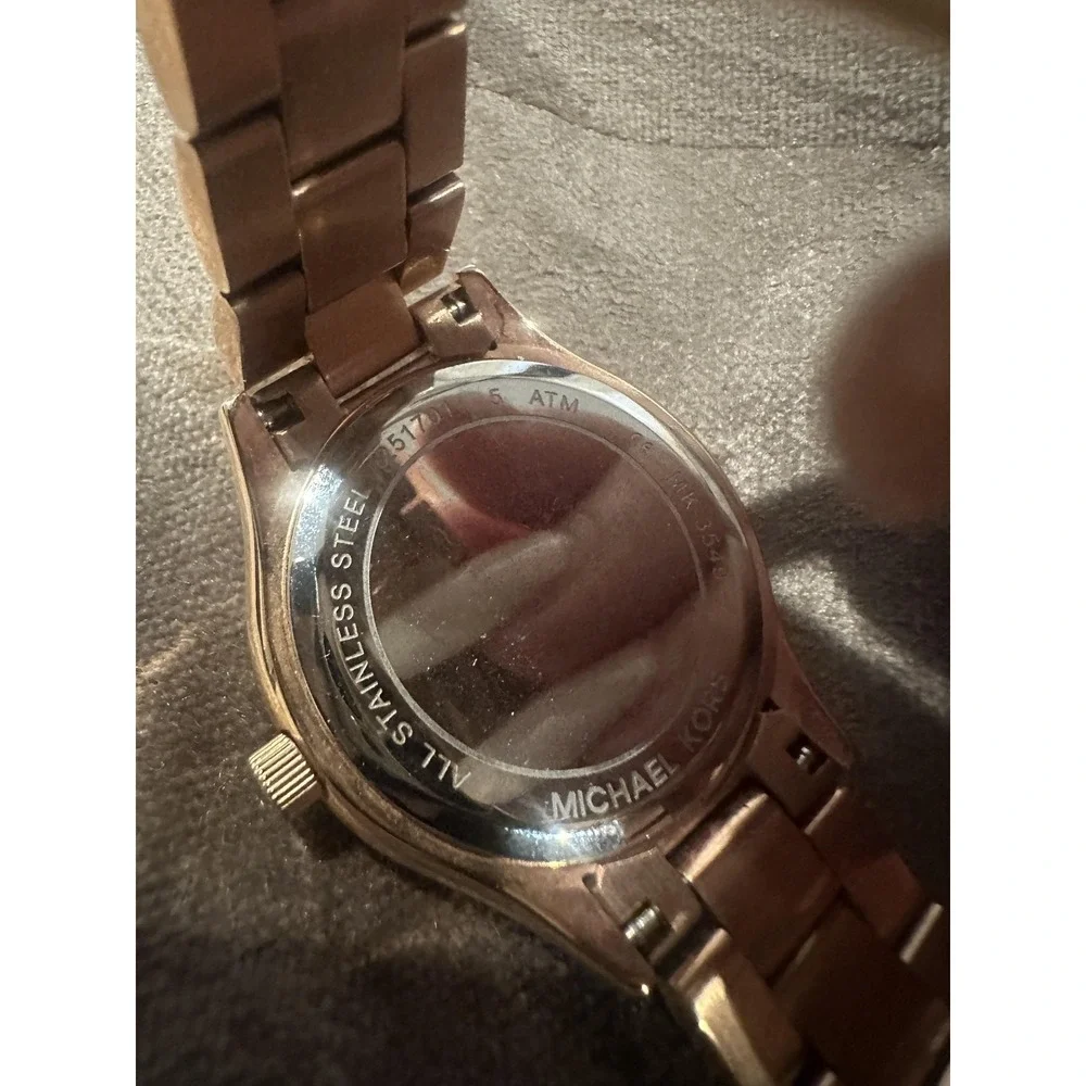 Michael Kors MK-3549 Watch Rose Gold Logo Dial Crystal 5 ATM Stainless SteelRARE
